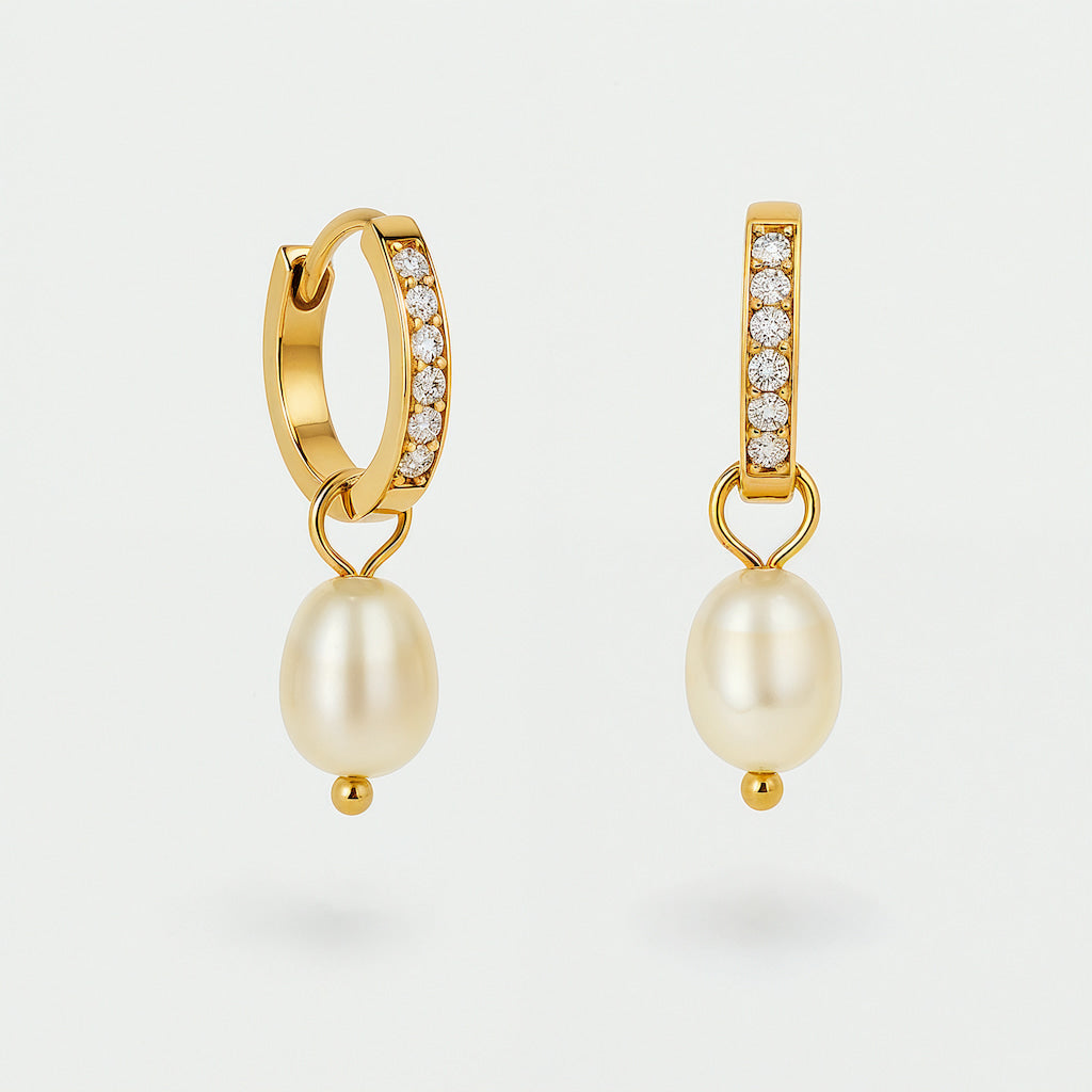 "SANTORINI" DIAMOND PEARL HOOPS
