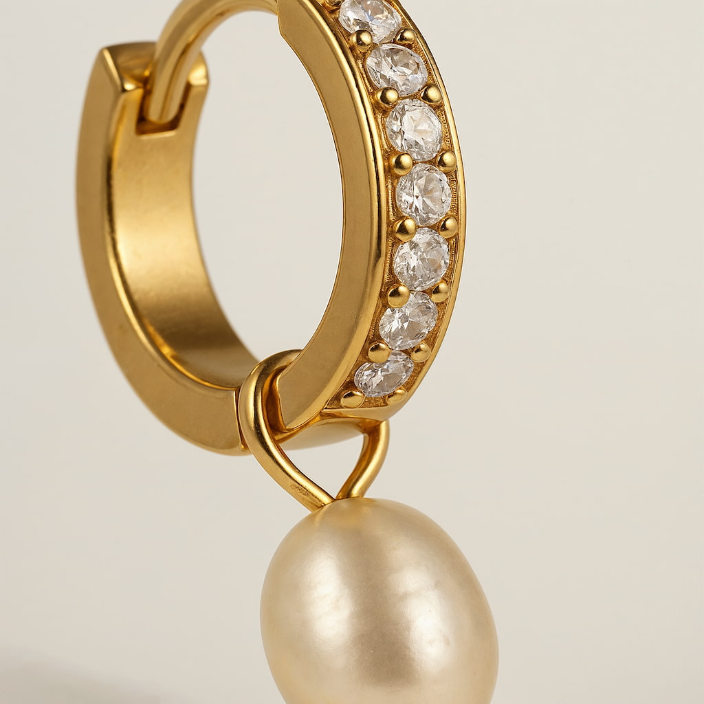 "SANTORINI" DIAMOND PEARL HOOPS