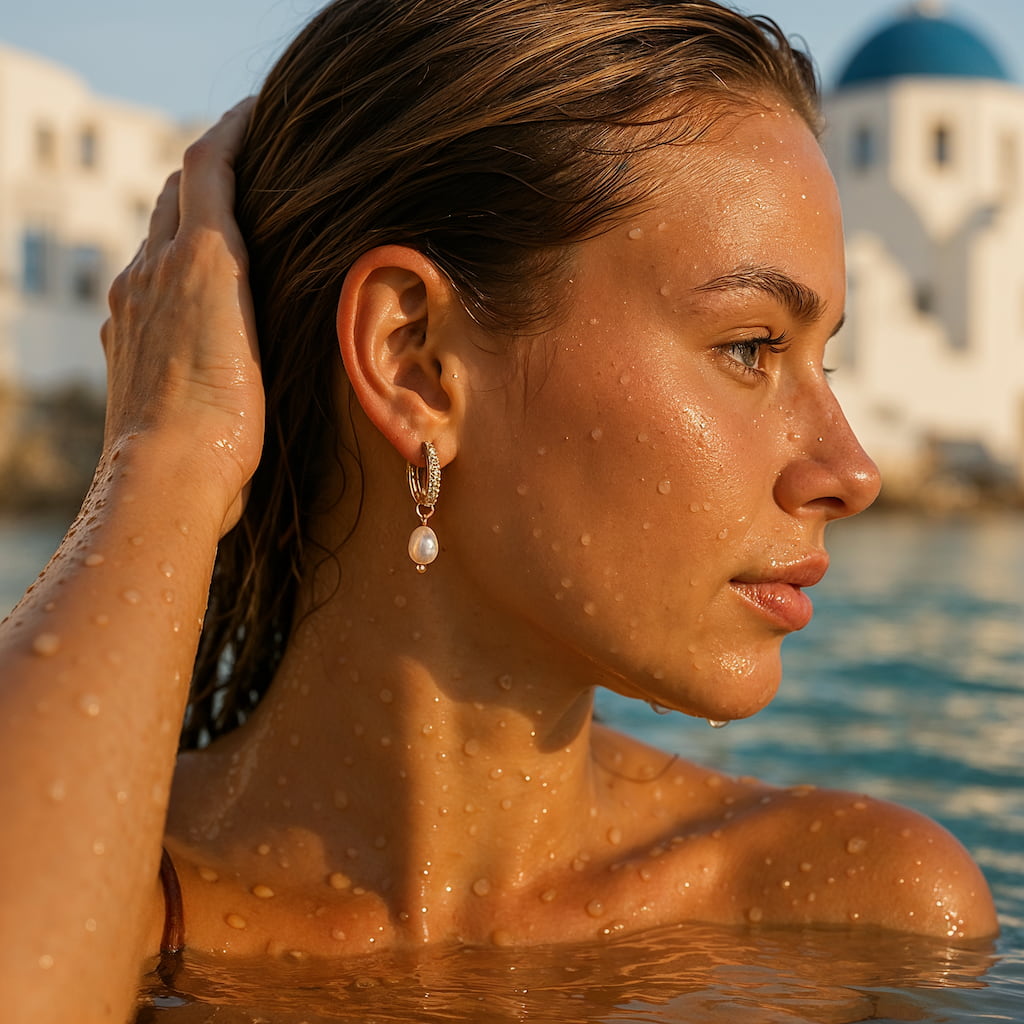 "SANTORINI" DIAMOND PEARL HOOPS