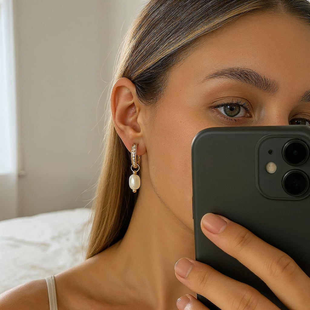 "SANTORINI" DIAMOND PEARL HOOPS