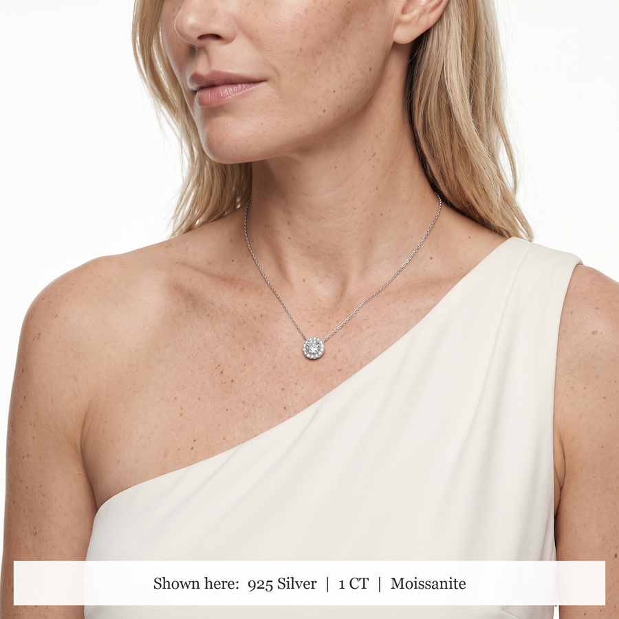 “Geneva” Moissanite 1ct Halo Solitaire Necklace - MLMT 2027 slot 3