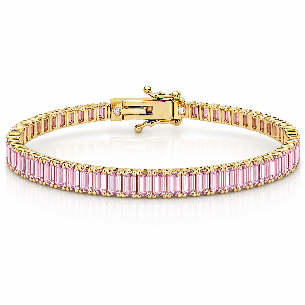 “Boston” Pink Sapphire Baguette-Cut Tennis Bracelet