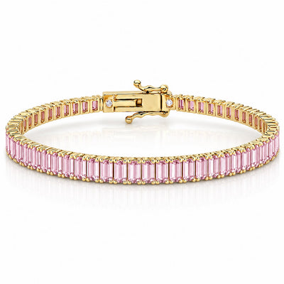 “Boston” Pink Sapphire Baguette-Cut Tennis Bracelet