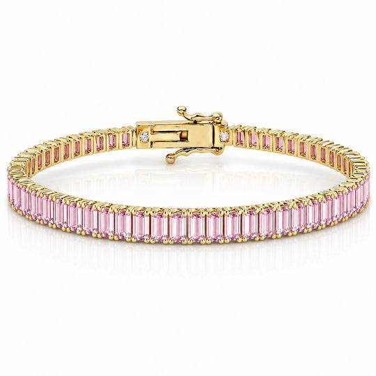 “Boston” Pink Sapphire Baguette-Cut Tennis Bracelet