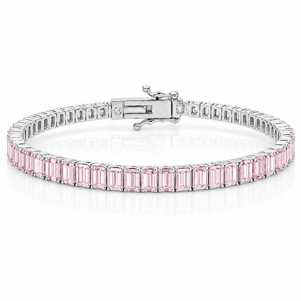 “Boston” Pink Sapphire Baguette-Cut Tennis Bracelet