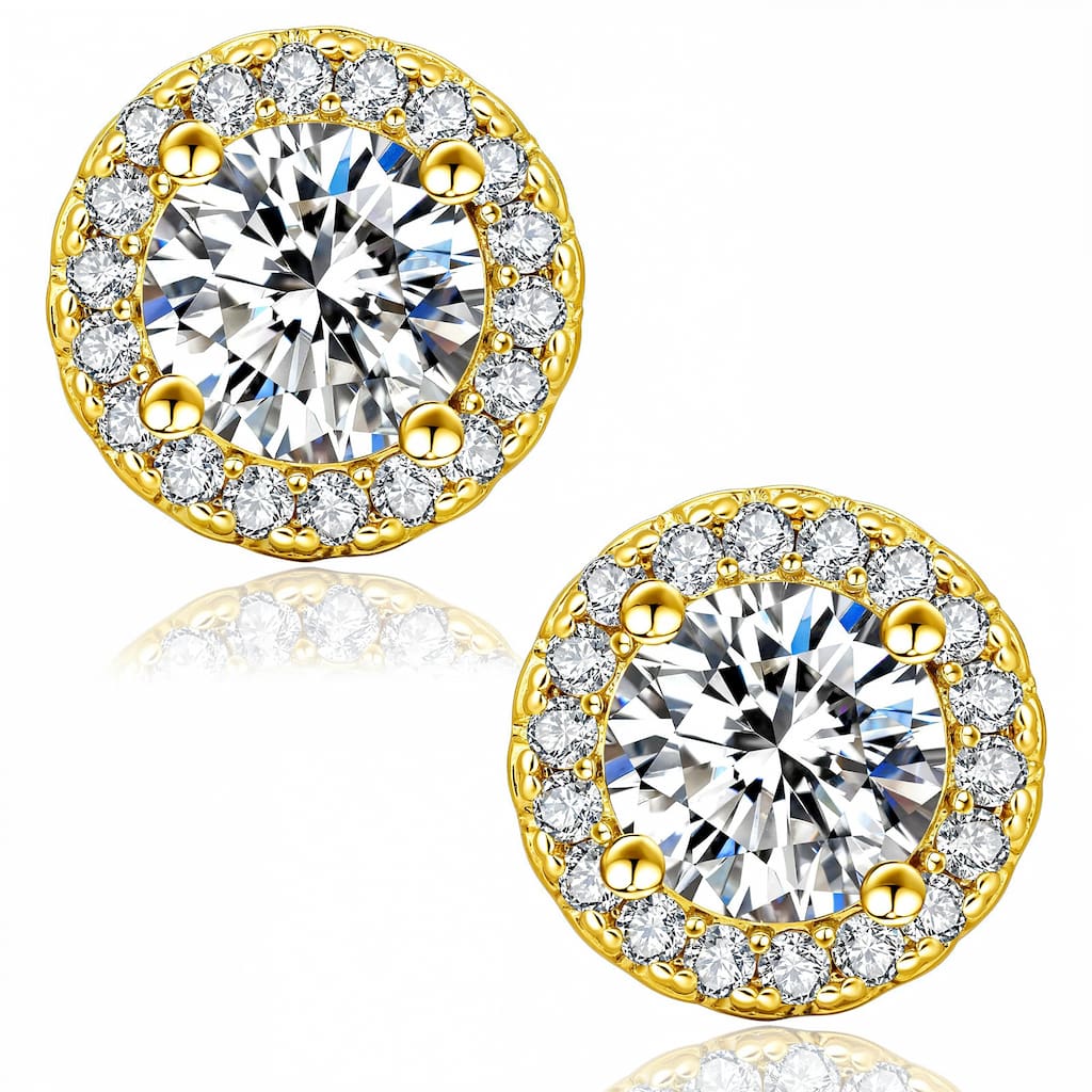 “Geneva” Moissanite 1ct Halo Solitaire Stud Earrings