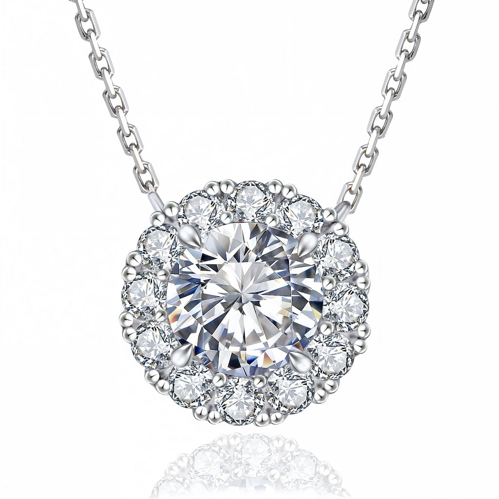 “Geneva” Moissanite 1ct Halo Solitaire Necklace