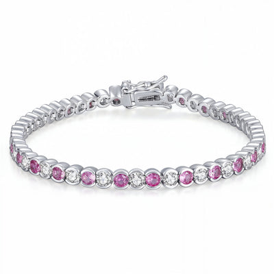 “Geneva” Pink Sapphire & Diamond Bezel Alternating Tennis Bracelet