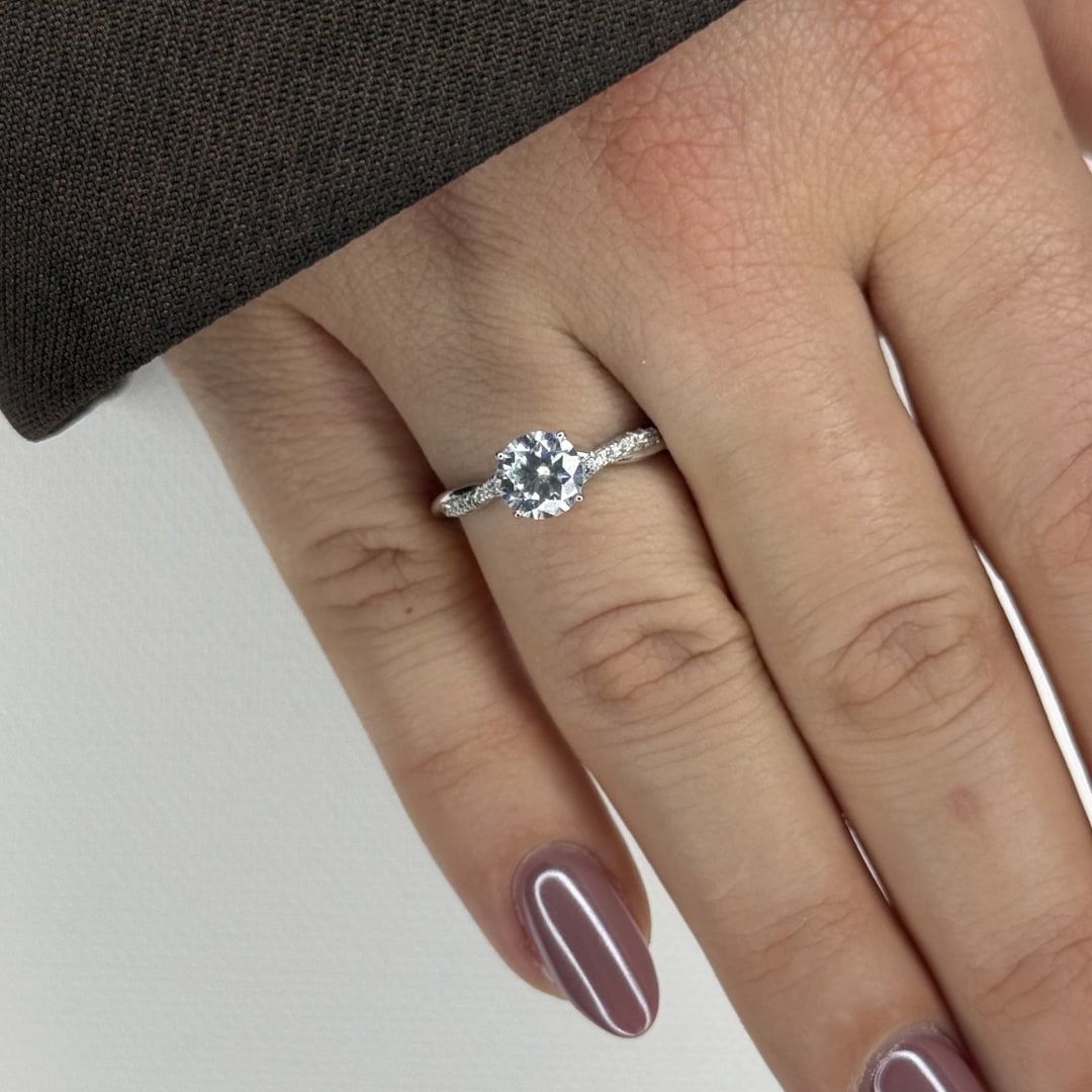 “Gstaad” Moissanite 1ct Pavé Solitaire Ring