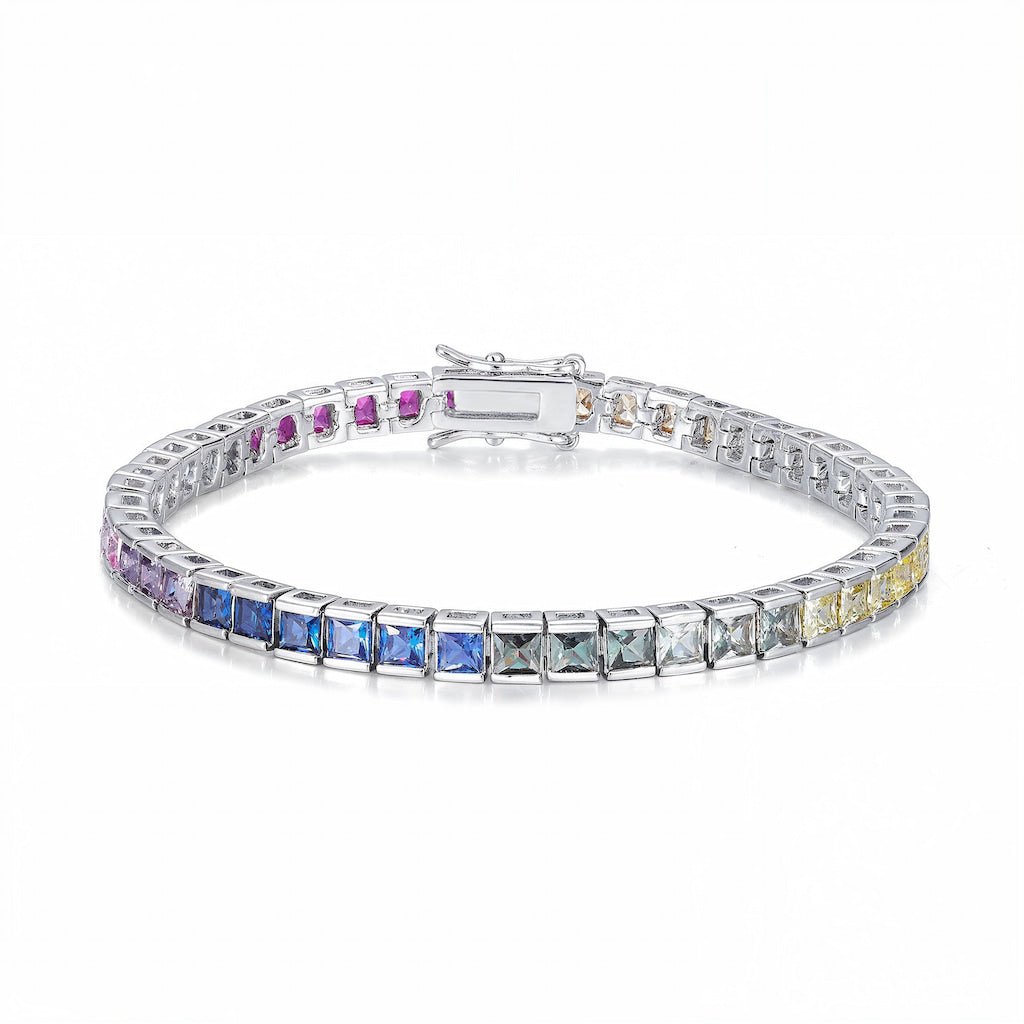 “Reykjavik” Square-Cut Ombré Rainbow Tennis Bracelet