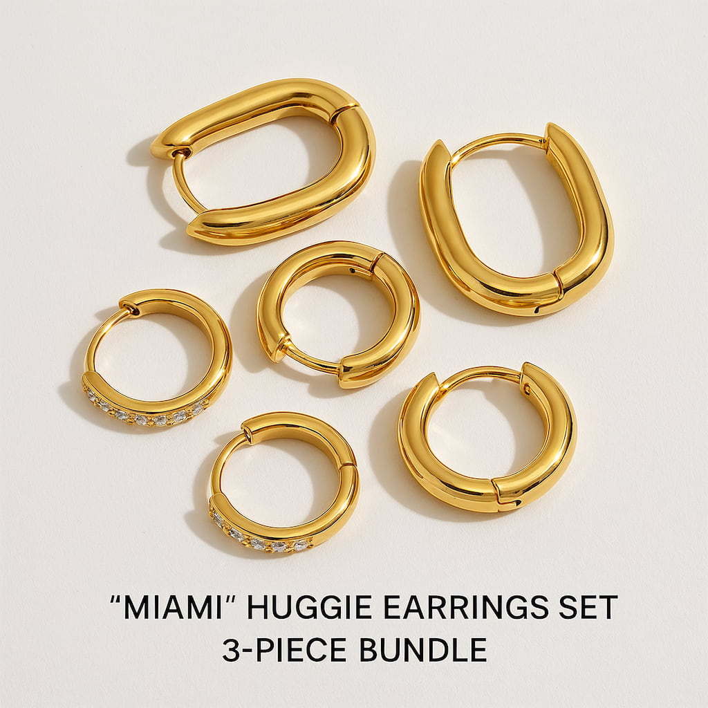 "MIAMI" HUGGIE EARRINGS SET | 3-PIECE BUNDLE
