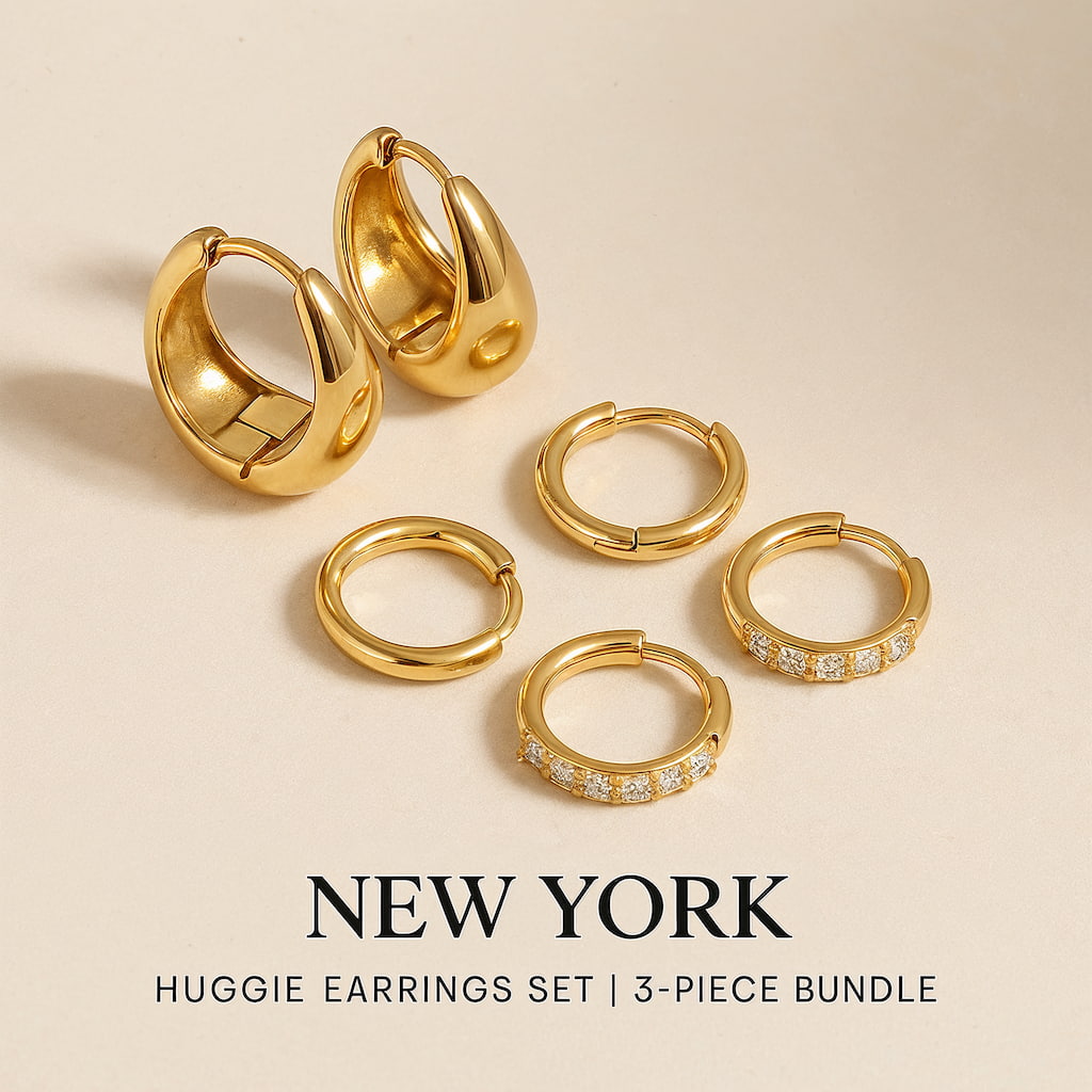 NEW YORK" HUGGIE EARRINGS SET | 3-PIECE BUNDLE