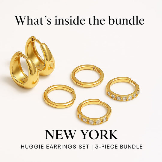 "New York" Huggie Earrings Set | 3-Piece Bundle