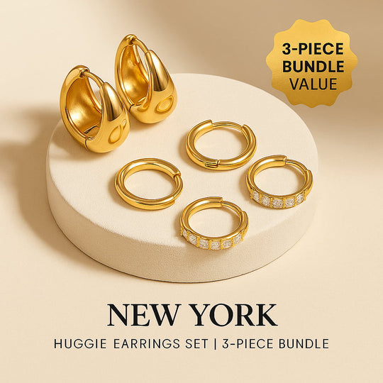 "New York" Huggie Earrings Set | 3-Piece Bundle