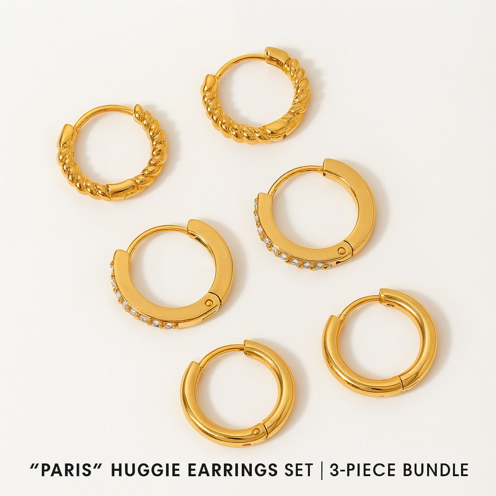 "PARIS" HUGGIE EARRINGS SET | 3-PIECE BUNDLE