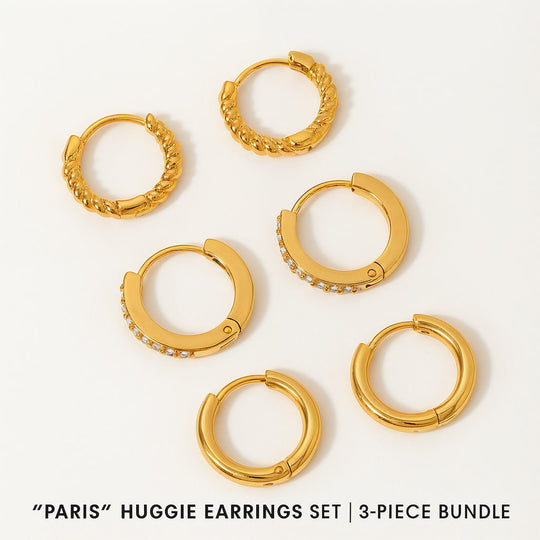 "PARIS" HUGGIE EARRINGS SET | 3-PIECE BUNDLE