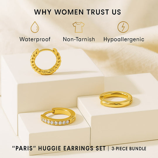 "Paris" Huggie Earrings Set | 3-piece Bundle