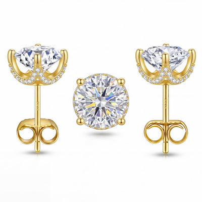“Roma” Moissanite 1ct Crown Pavé Solitaire Stud Earrings