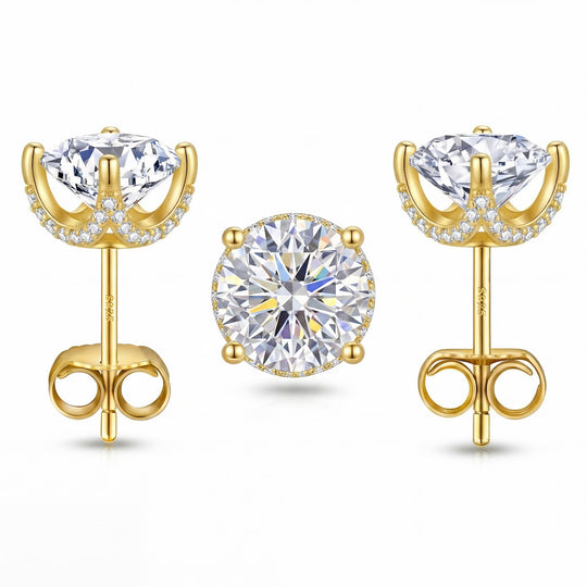 “Roma” Moissanite 1ct Crown Pavé Solitaire Stud Earrings