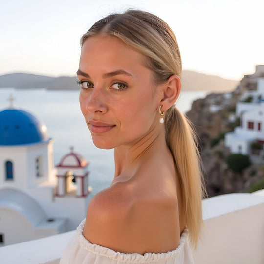 "SANTORINI" PEARL HOOPS