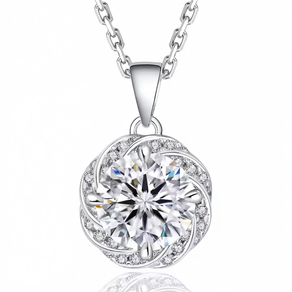 “Stockholm” Moissanite 1ct Swirl Halo Necklace