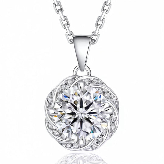 “Stockholm” Moissanite 1ct Swirl Halo Necklace