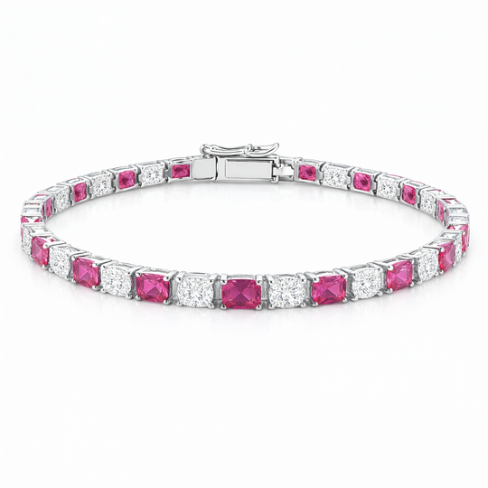 “Verona” Pink Sapphire & Diamond Alternating Tennis Bracelet