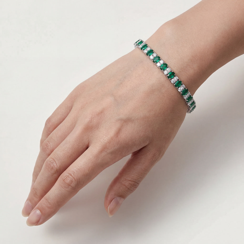“Vienna” Pear-Cut Emerald & Diamond Alternating Tennis Bracelet