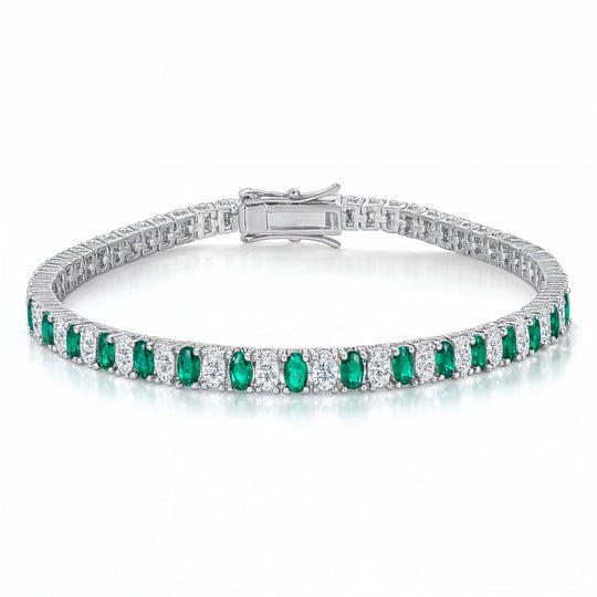 “Vienna” Pear-Cut Emerald & Diamond Alternating Tennis Bracelet