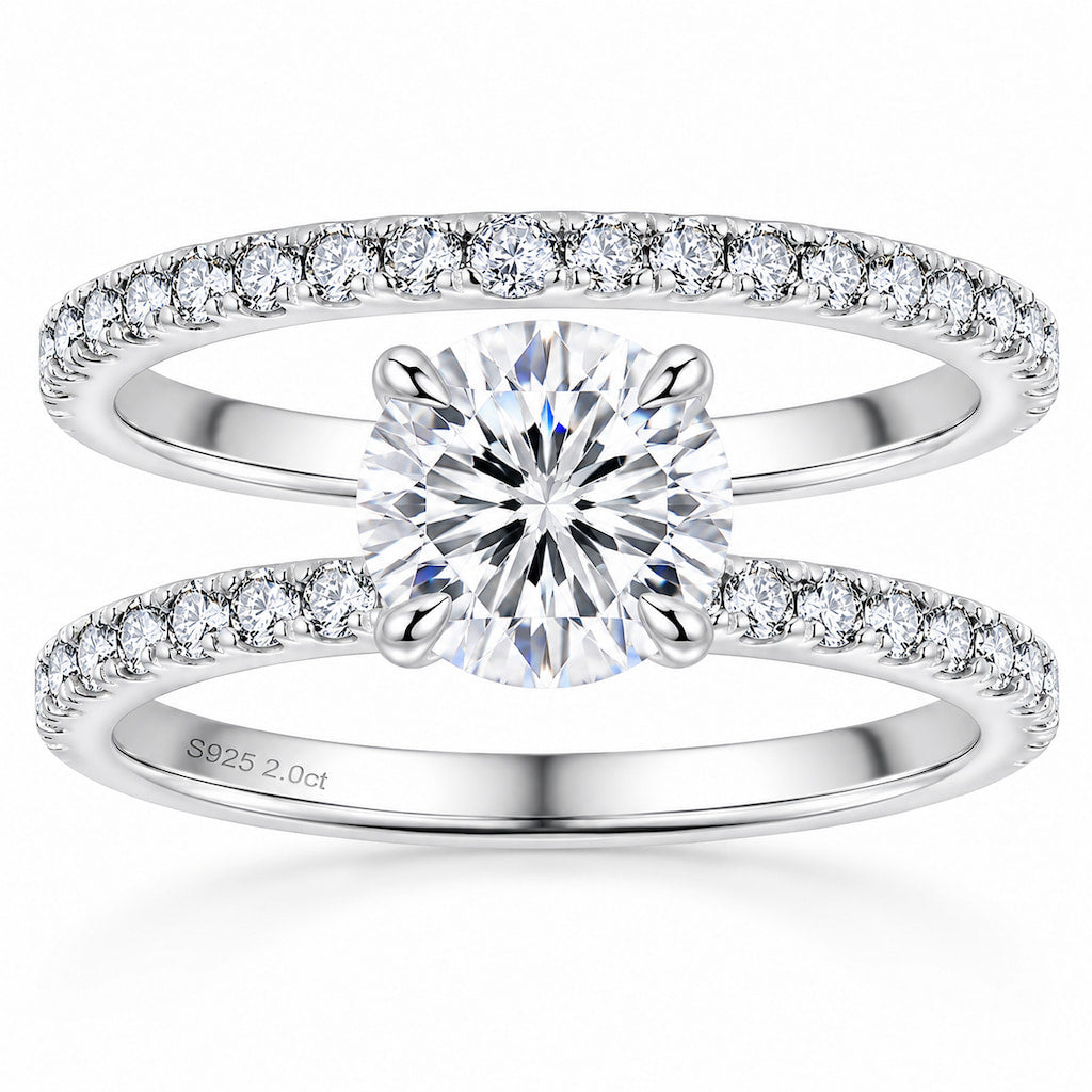 "Zermatt" Moissanite 2ct Solitaire Ring with Matching Wedding Band