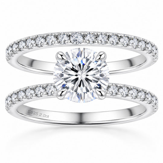 "Zermatt" Moissanite 2ct Solitaire Ring with Matching Wedding Band