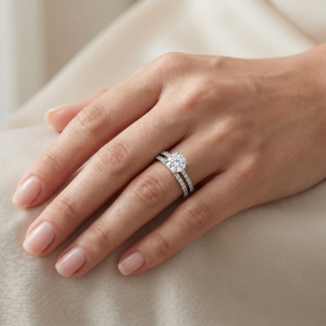 "Zermatt" Moissanite 2ct Solitaire Ring with Matching Wedding Band