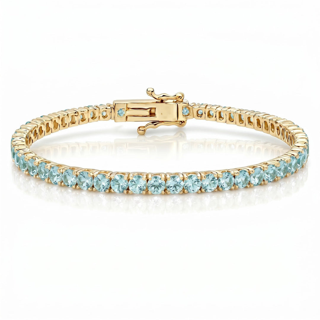 "Miami" Aquamarine Tennis Bracelet 2.0 gold flatlay