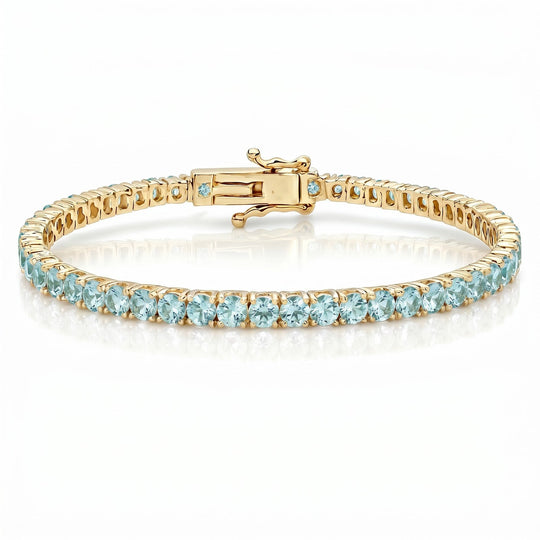 "Miami" Aquamarine Tennis Bracelet 2.0 gold flatlay
