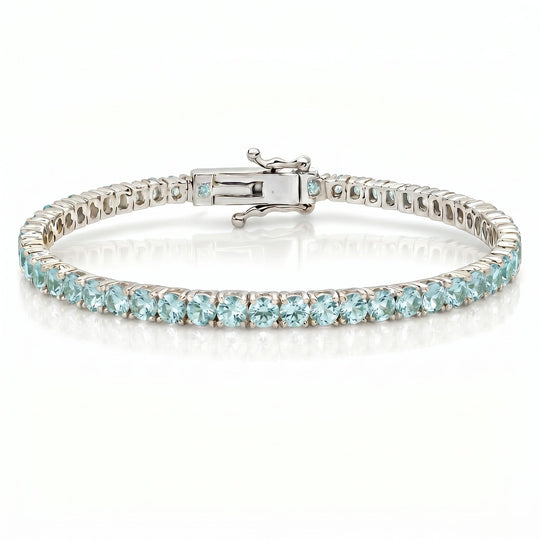 "Miami" Aquamarine Tennis Bracelet 2.0 silver flatlay