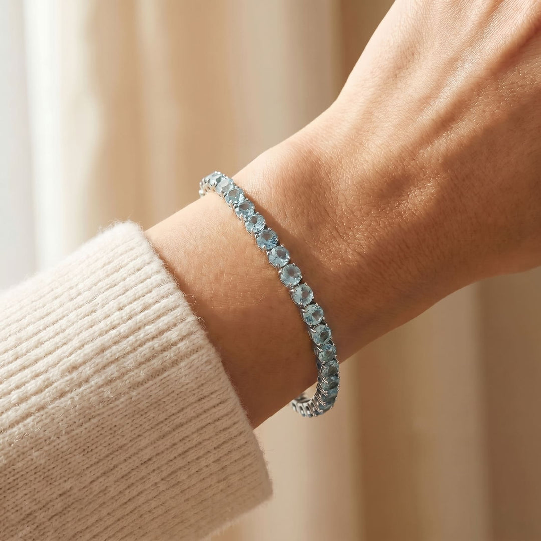 "Miami" Aquamarine Tennis Bracelet 2.0 silver on wrist