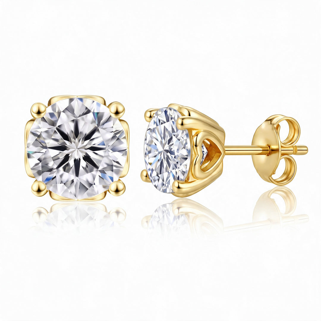 Ascona Heart-Prong Moissanite Studs — Gold flatlay