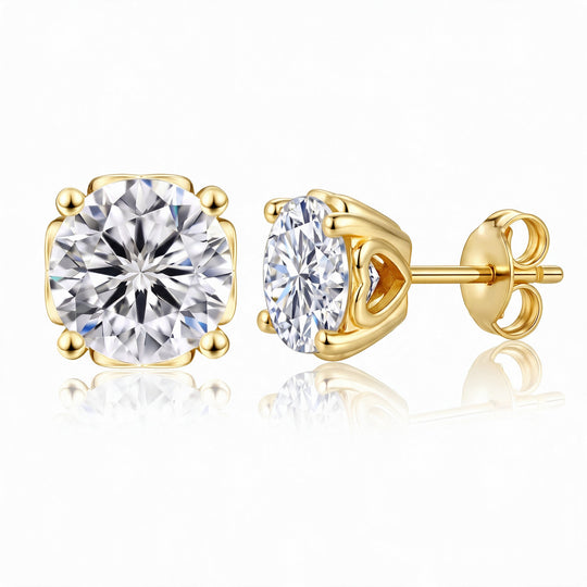 Ascona Heart-Prong Moissanite Studs — Gold flatlay
