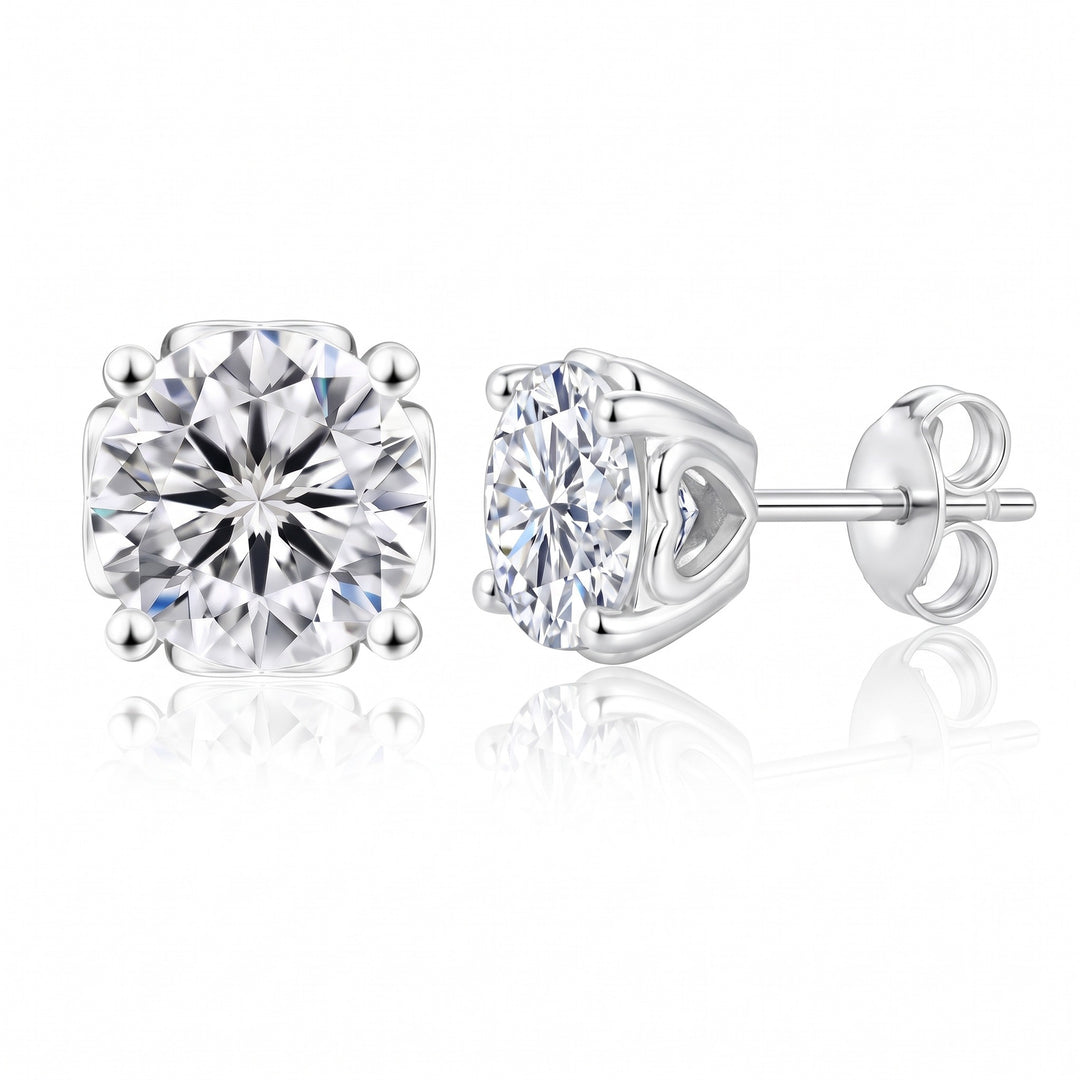 Ascona Heart-Prong Moissanite Studs — Silver flatlay