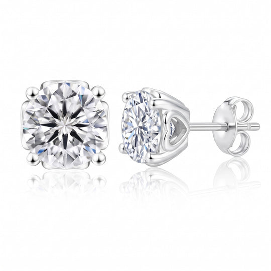 Ascona Heart-Prong Moissanite Studs — Silver flatlay
