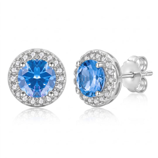 Avila Blue Halo Studs — Silver flatlay