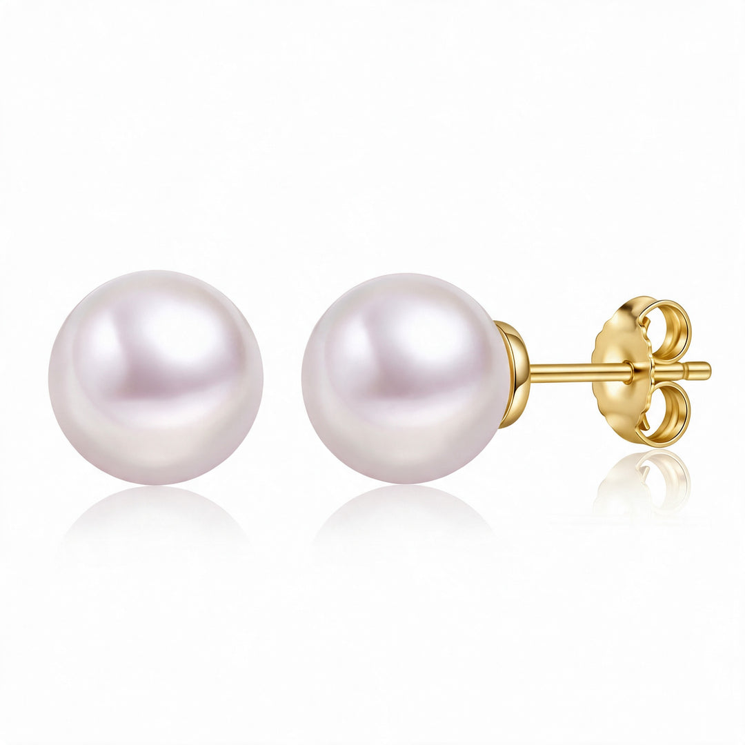 Bellagio Freshwater Pearl Studs — Gold flatlay