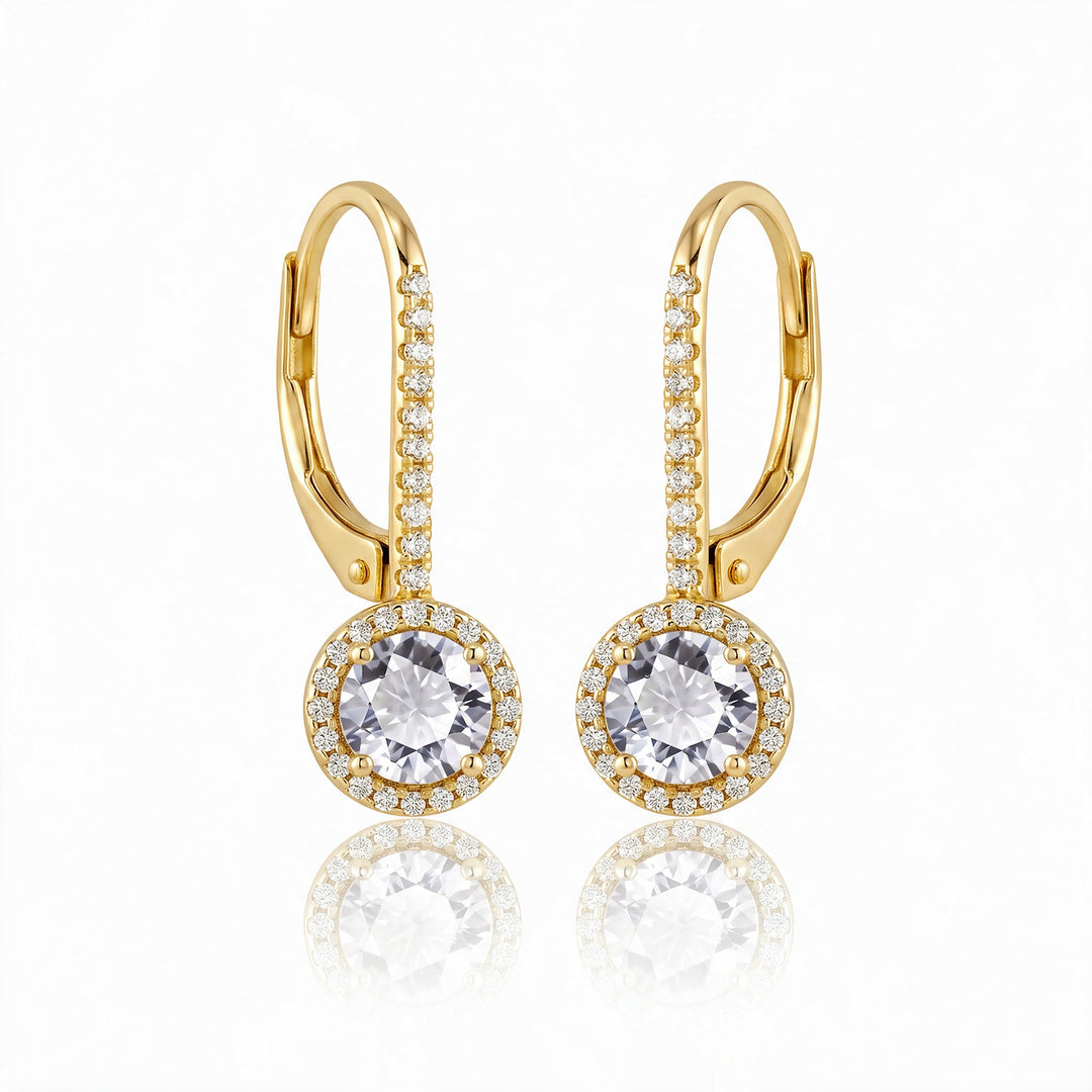 Bergen Petite Halo Leverback Earrings — Gold flatlay