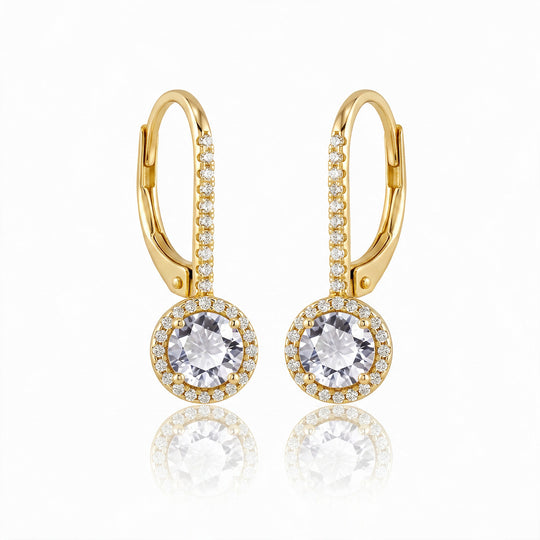 Bergen Petite Halo Leverback Earrings — Gold flatlay