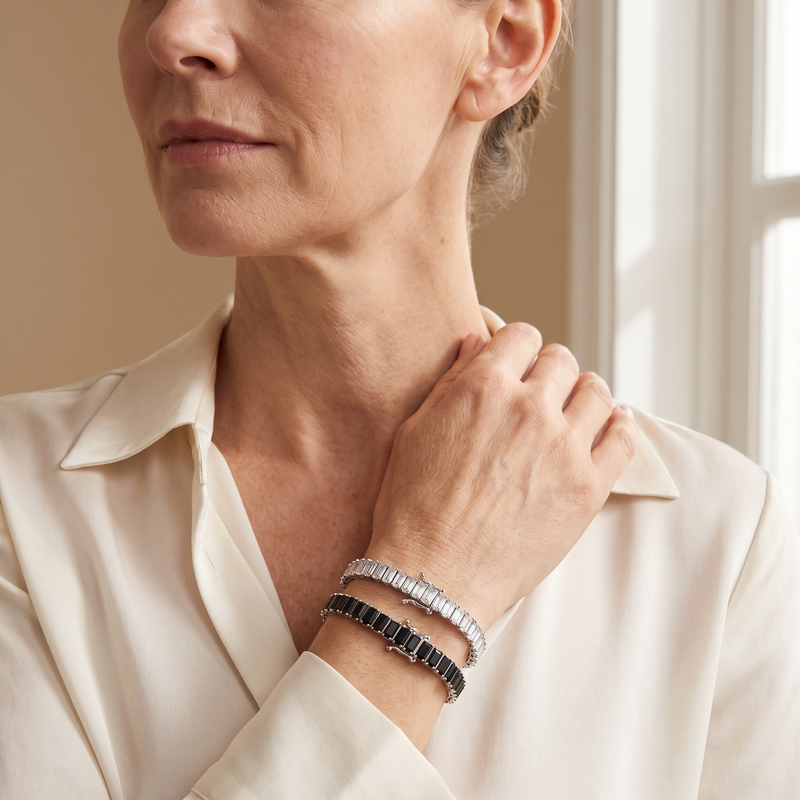 "Boston" Classic & Onyx Baguette Stack Set — silver