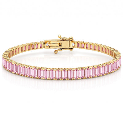 “Boston” Pink Sapphire Baguette-Cut Tennis Bracelet