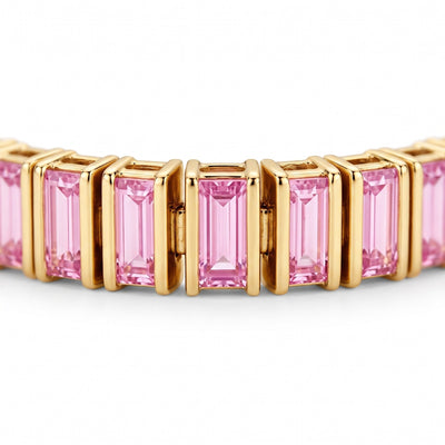 “Boston” Pink Sapphire Baguette-Cut Tennis Bracelet