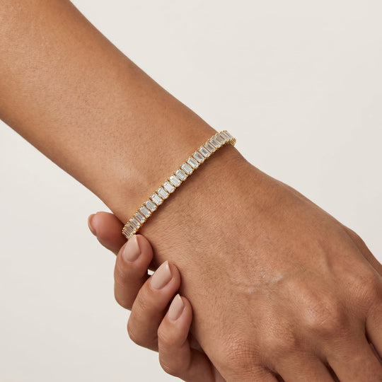 Boston Classic Baguette Tennis Bracelet worn on wrist