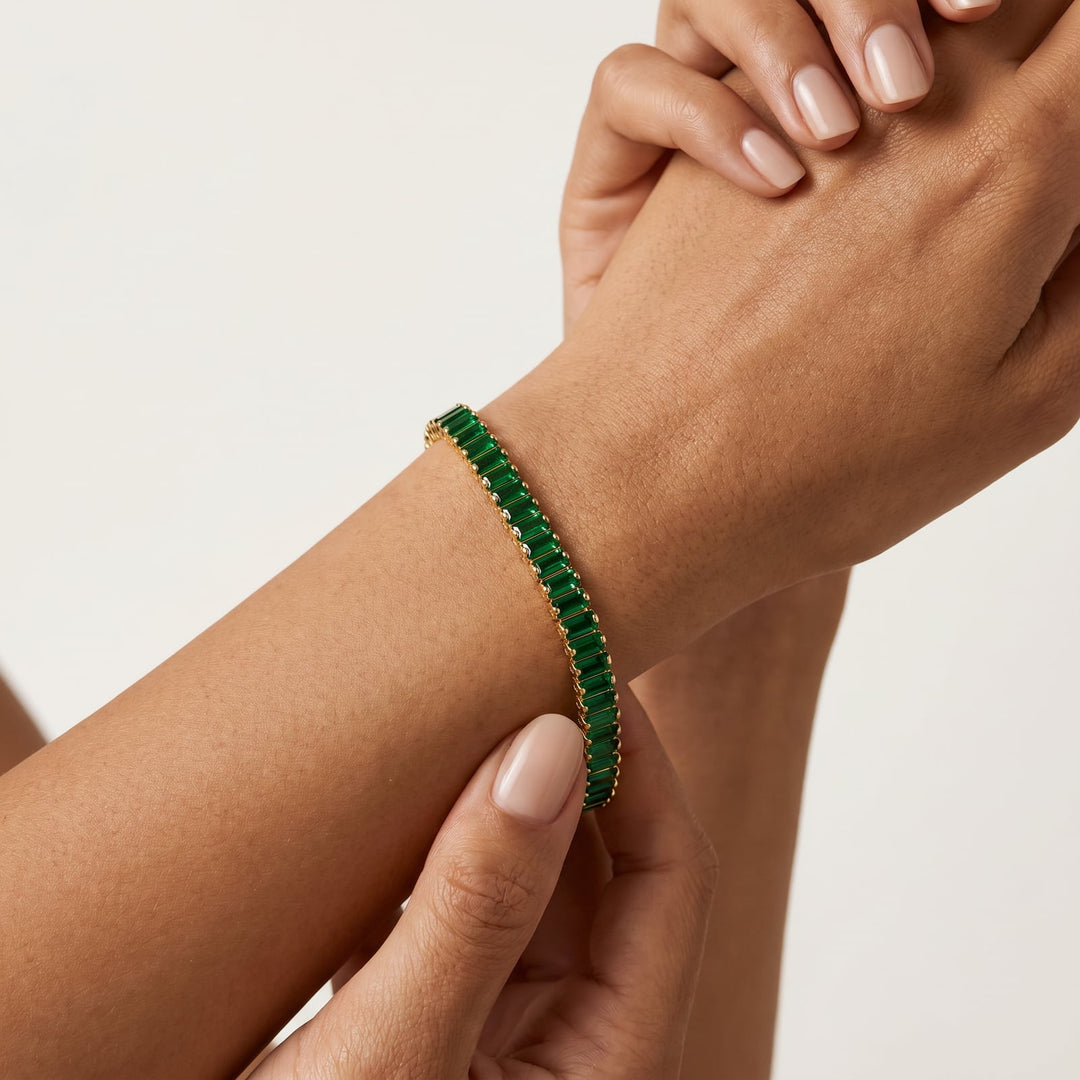 Boston Emerald Baguette Tennis Bracelet worn on wrist