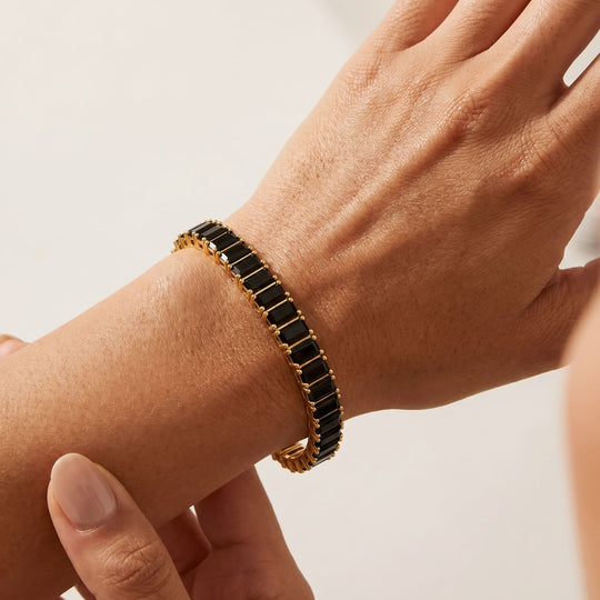 Boston Onyx Baguette Tennis Bracelet worn on wrist